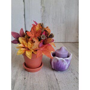 Spring fall flower pot photo holder tulip candle holder set